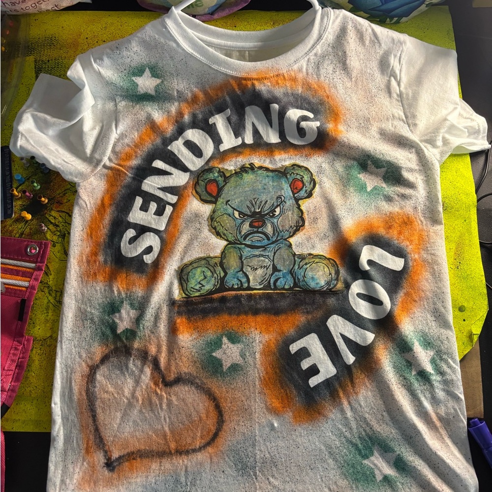 Hanes Kids T-Shirt - White with Orange and Green Accents